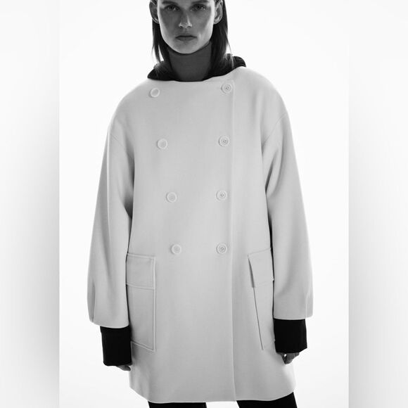 ZARA DOUBLE BREASTED BUTTONED COAT Ecru - Picture 2 of 7